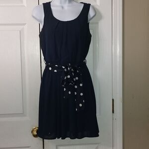BCX sleeveless  scoop neck polka dot sash night out, cruise mini dress Sz S